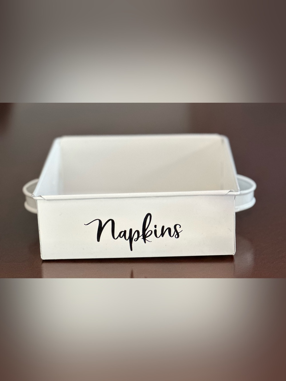 Farmhouse Metal Napkin Holder Tray with Handles White Tabletop Organizer